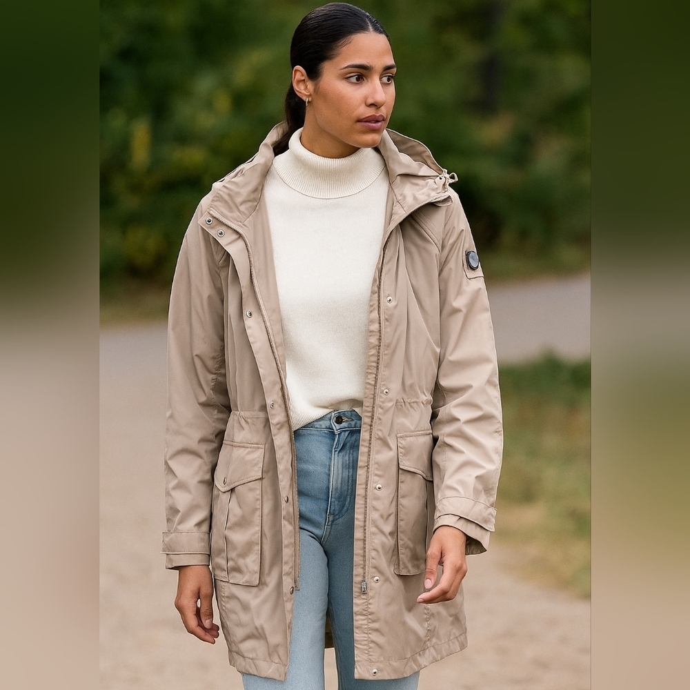 CAVALLO Waterproof Coat Tan Full front Zipper Sz 10 ( L)